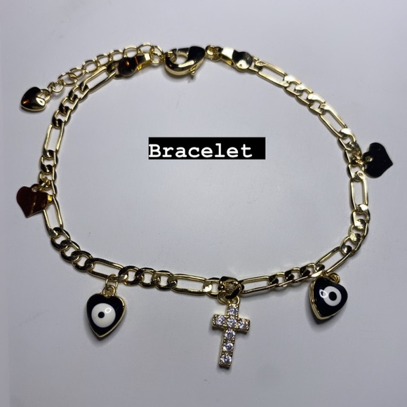 2 colors available 2 in 1 Bracelet/Anklet Black or Blue  heart evil eye - Picture 2 of 10